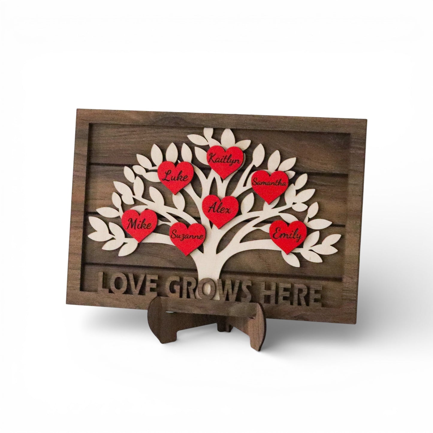 Personalized Wooden Family Tree Decor with Names – Heart-Shaped Family Tree Sign, Freestanding Home Decor