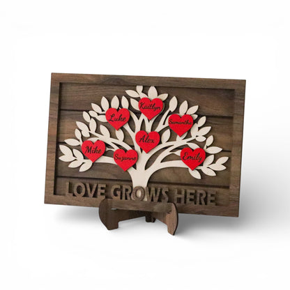 Personalized Wooden Family Tree Decor with Names – Heart-Shaped Family Tree Sign, Freestanding Home Decor