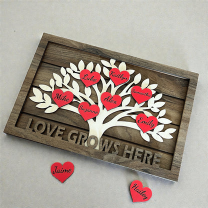 Personalized Wooden Family Tree Decor with Names – Heart-Shaped Family Tree Sign, Freestanding Home Decor
