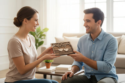 Personalized Wooden Couple Tree Decor – Custom Name Heart Sign, Love Grows Here Freestanding Wood Plaque